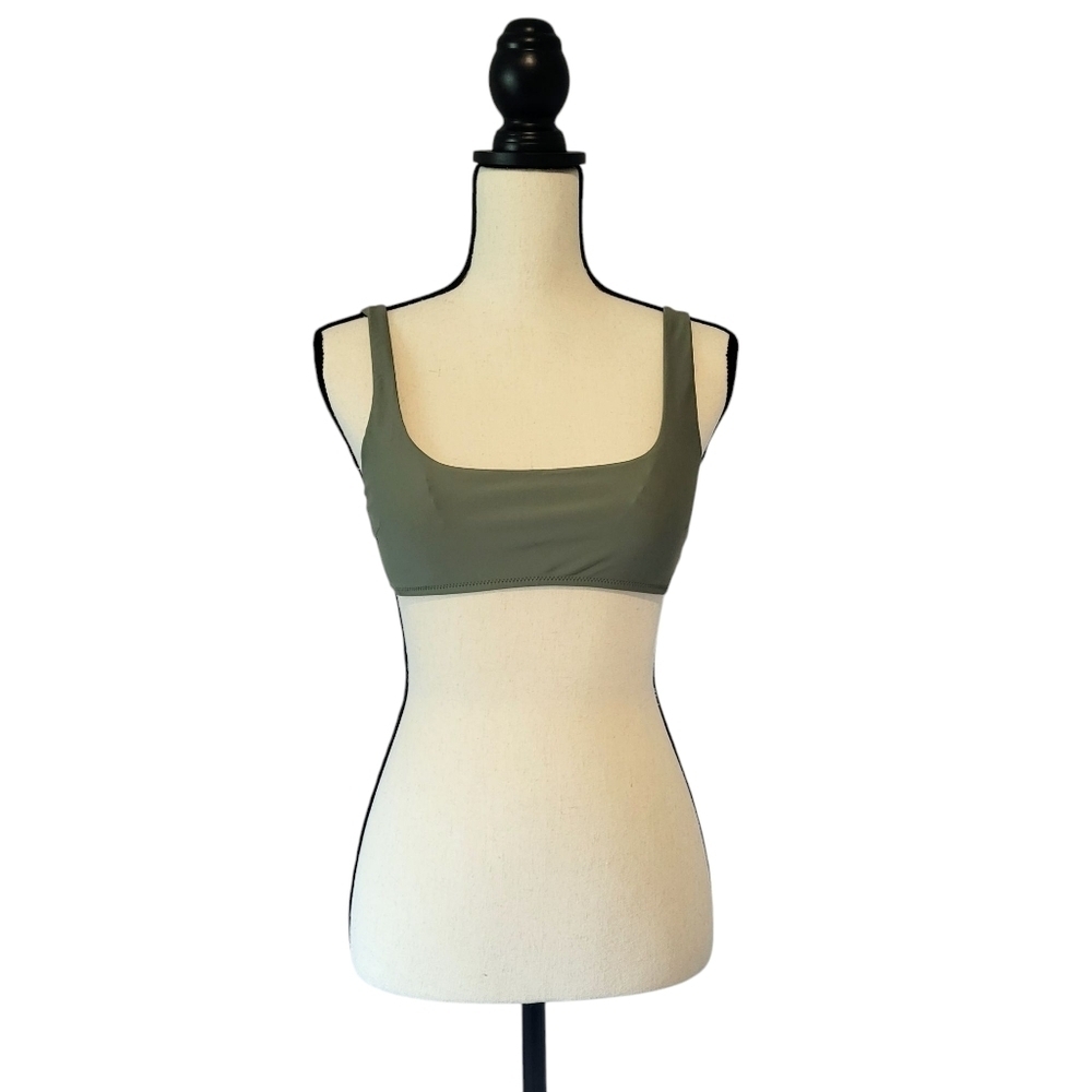 Aerie olive green square scoop neckline bikini top size M